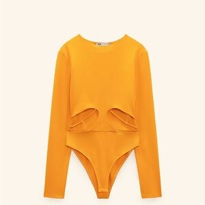 Zara - orange(tangerine) long sleeve bodysuit with cut out details in front